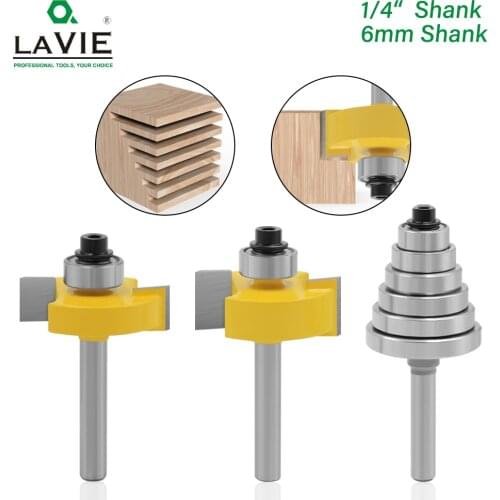 LA VIE 3PCS 6mm or 1/4" Shank Rabbet Router Bit with 6 Bearings Set Adjustable Tenon Cutter Cemented Carbide Woodworking Bits