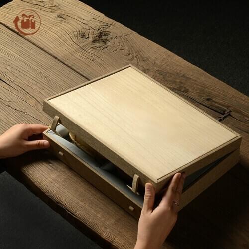 Linen Paulownia Side Box 32*25*7.5cm Japanese Rectangular Brick Tea Cake packaging Gift storage box makeup jewelry
