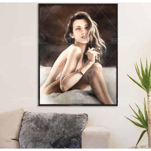 Best sell Black And White Cigar Portrait Picture Sexy Lady Oil Painting On Canva 100% Handmade Portrait Painting For Cigar Room