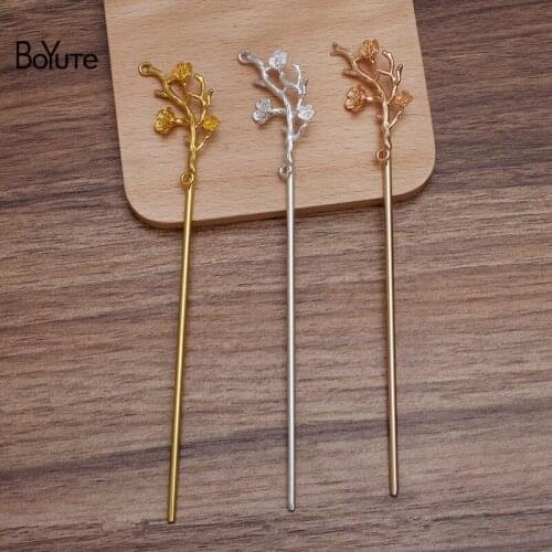 BoYuTe (5 Pieces/Lot) 21*46MM Metal Alloy Flower Hair Stick Materials Diy Handmade Bridal Hair Jewelry Accessories Wholesale