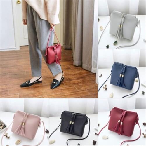 Women Lady Cute Handbag Pure Color Shoulder Tassel Messenger Crossbody Bag Wallet Satchel Purse High Quality