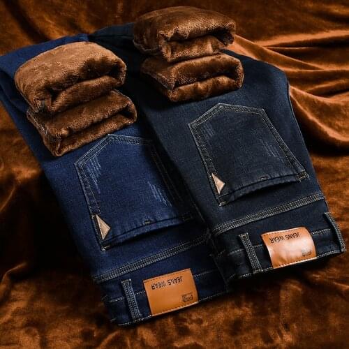 MOONBIFFY Men's Jeans With Fleece