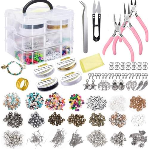 DIY Necklace Bracelet Earrings Set Open Jump Ring/Lobster Clasp Beads Kit Handmade Jewelry Making Sturdy Case Making Gift