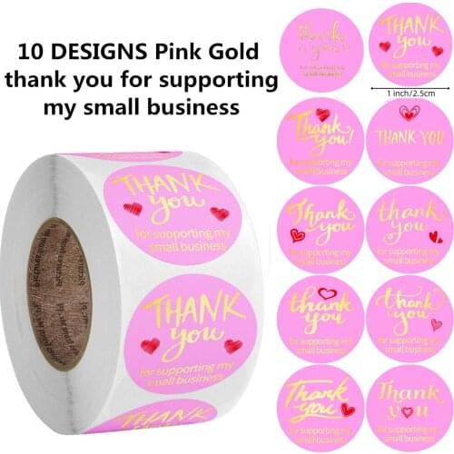 Multiple Unique Pink Gold Thank You for Supporting My Small Business Sticker Seal Label 500pcs 1" Shop Gift handmade Decoration