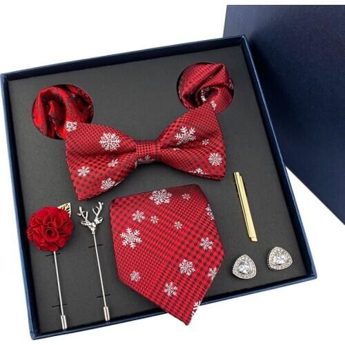 2020 New Mens Ties Luxury Gifts Boxes Wedding Tie Bowtie Pocket Towel Brooch Cufflinks 8-piece Set Gift for Father and Husband