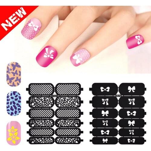 Nu-TATY Openwork Stickwork Nail Art Printing Template DIY Creative Applique Black and White Silver Tools nail sticker