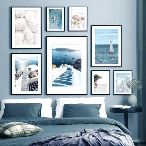 Ocean Beach Shell Palm Starfish Sky Cloud Wall Art Canvas Painting Nordic Posters And Prints Wall Pictures For Living Room Decor