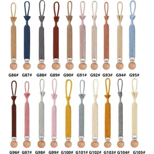 OOTDTY Baby Pacifier Clips Wooden Infant Kids Cotton Crochet Pacifier Chain Newborn Teething Soother Chew Dummy Chain Handmad