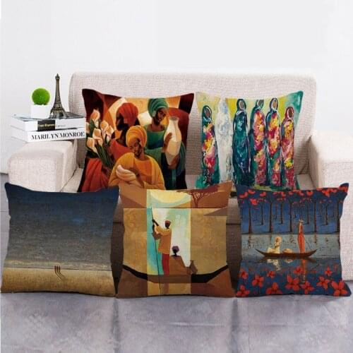 Wholesale 45cm*45cm National geometric portrait Linen/Cotton Throw Pillow Covers Couch Cushion Cover Home Decor Pillowcase