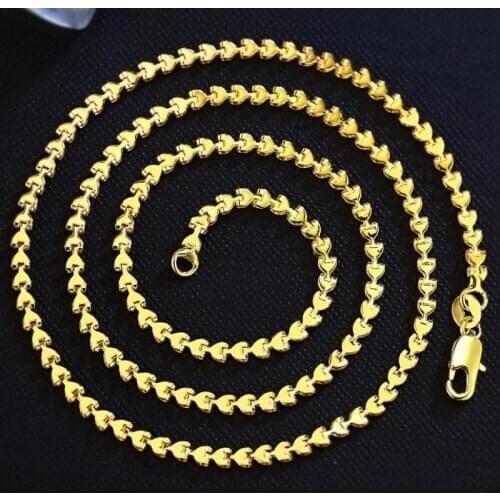 2mm Heart Chain Necklace New Gold Color Korean Necklace For Women Jewelry 16 18 20 22 24 Inch Clavicle Chain Charms Jewellery