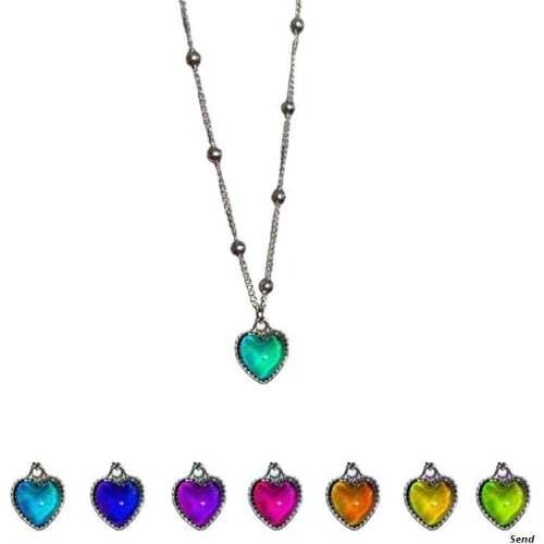 Color Changing Necklace Heart Shape Pendant Trendy Titanium Steel Choker Jewelry