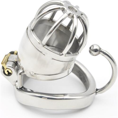 Couple Sex Games Queen Sex Training Penis Captivity Stainless Steel Male Chastity Small Cage with Base Arc Ring Devices C277