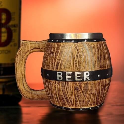 Stainless Steel Wooden Barrel-Shaped Beer Mug Large Capacity Bar Party Wine Utensils Durable Washable Reusable Beer Mug