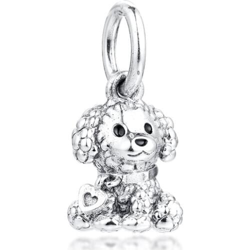 Poodle Puppy Dog Dangle Charm Original 925 Silver Jewelry Fits Snake Chian Bracelets For Woman DIY Beads For Jewelry Making