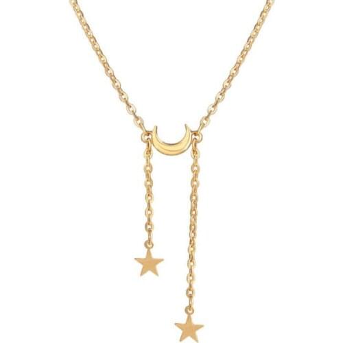 Star Moon Pendant Necklace Retro Clavicle Chain Necklace for Egirl Women Collares Collar Neck Goth Party Jewelry Gift