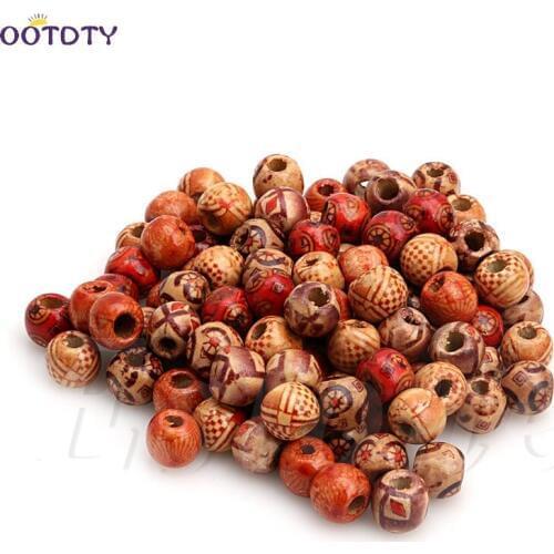 100pcs Mixed Colors Wood Round Beads for Jewelry Making Loose Spacer 9x10mm