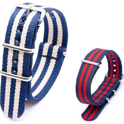 Fashion Nylon Watch Striated Strap for men watchbands wristwatch Convenient Striped Premium Silver Buckle Watchband Sport Clock