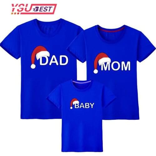 Family Christmas T-shirt Matching Outfits Family Look Christmas Hat Print Mother And Daughter T-Shirt Dad Son Mom And Me Clothes