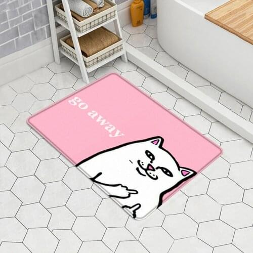 GO AWAY Pink Bath Mats Cartoon Cat Kawaii Plush Door Mat Carpet For Kitchen Living Room Carpets Welcome Mat Balcony Rugs 40x60
