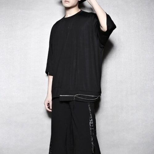 Loose OVERSIZE five-sleeve t-shirt mens zippers dark Japanese t-shirt TEE trend