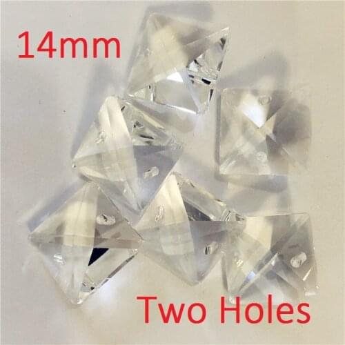 Bright 14mm Clear Diy Crystal Pendants For Chandeliers Two Holes Square Beads Chandelier Crystal Wedding &X-Mas Deco