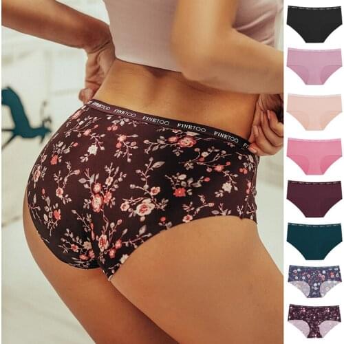 Women Seamless Briefs Printing Floral Panties Sexy Low Waist Ice Silk Underwear Breathable Girls S-XL Intimates Lingerie Bikini