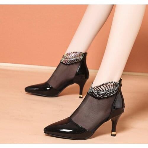 2021 Spring&Autumn Womens Mesh High Heels Shoes Fashion Women Pumps Comfort Female Sandals Boots for For Seasons Black Apricot