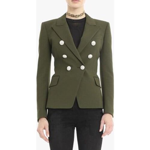 Newest HIGH QUALITY 2021 Designer Blazer Womens Lion Buttons Double Breasted Blazer Jacket Army Green