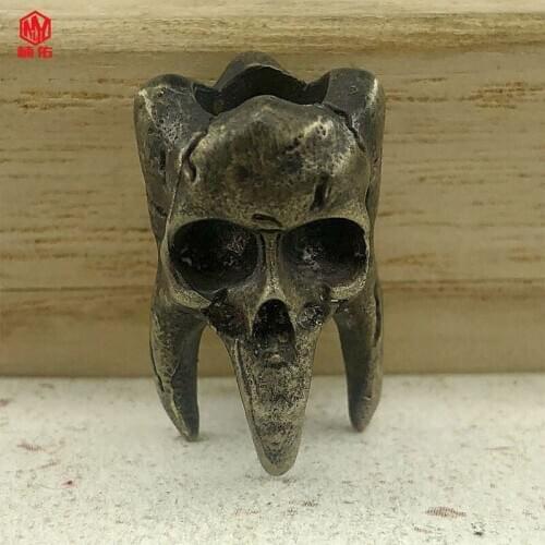 1PCS EDC Brass Knife Beads Teeth Skull Paracord Flashlight Pendant Outdoor Tool Accessories