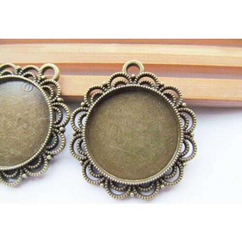10pcs Antique Silver tone/Antique bronze Base Setting Bezel Tray Pendant Charm/Finding,Lace Border,fit 25mm Round Cabochon/Cameo