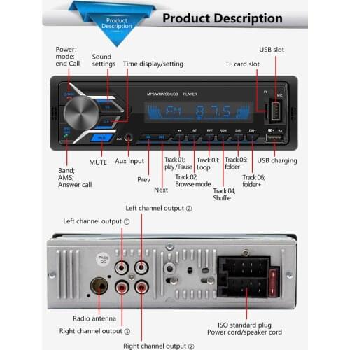 12V Audio Bluetooth Car Stereo Hands-Free Calling AM/FM AUX Input Wireless