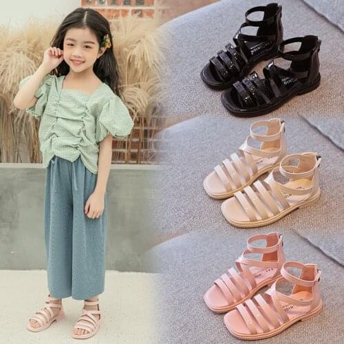 2021 Princess Fashion Gladiator Little Girl Child Sandals Summer Flat Shoes For Kids Beach Sandals 3 4 5 6 7 8 9 10 11 12 Years