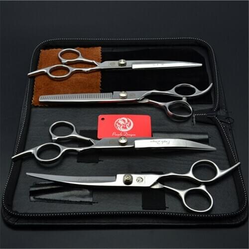 4Pcs Set 3001# 6" Purple Dragon Stainless Cutting+Thinning+Up&Down Curved Shears Professional Pets Hair Shears Clippers For Dogs