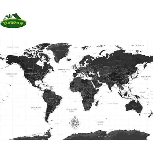 5D Diamond Embroidery by Number ,Black White World Map,Black and White World Map Diamond Painting,Full Cross Stitch,Mosaic Kits