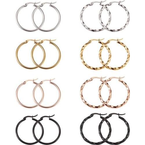 8pairs/set 304 Stainless Steel Hoop Earrrings Simple Ring Shape Mixed Color for Women Girls Jewelry Making DIY Craft Finding