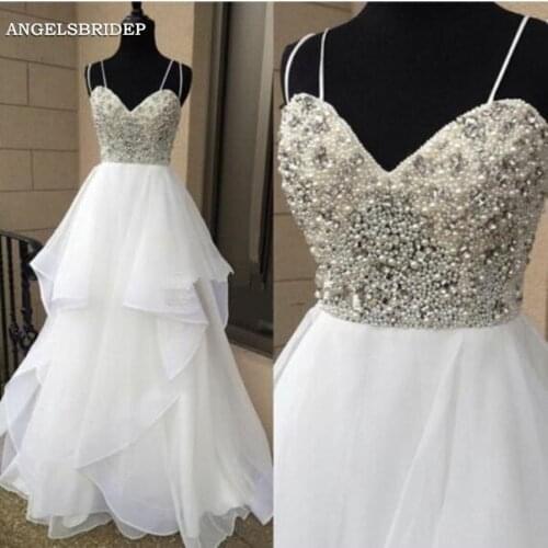 ANGELSBRIDEP Sweetheart A-Line Wedding Dresses Bohemian Charming Spaghetti Straps Crystal Sparkly Bridal Gowns FormalBride Dress
