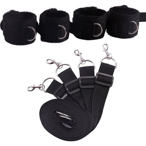 BDSM New Arrival Bed Sex Bondage Restraint Kit Adjustable Belt Nylon Handcuffs Ankle Cuffs EroticToys Fixation Adult Games Sex