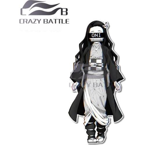 Crazy Battle 13 x 6.1cm Nezuko Oni Out of The Blade Vinyl Car Stickers Cartoon Decal 3D Custom Printing Laptop VAN RV Decoration