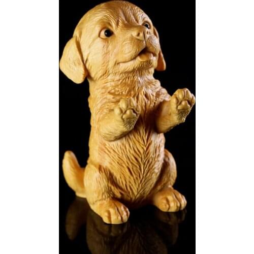 Wood figure Lucky Dog Animals statue Mutt wooden Puppy statues for decoration home decor wood craft decors
