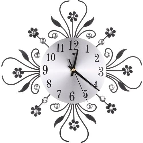 Home Decorative Metal Wall Clock Modern European Style Art Flower Diamante Clock