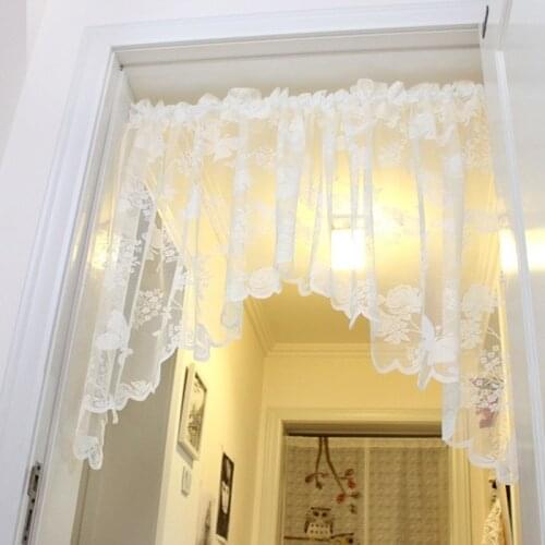 European Pastoral Sheer Curtain Butterfly and Floral Embroidered Window Screen Lace Curtain Triangle Curtain for Kitchen Decor