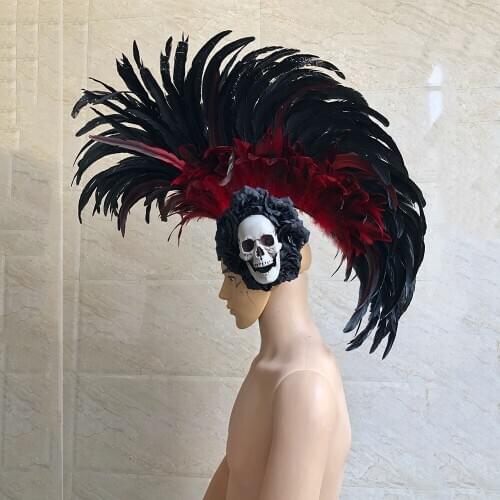 Custom Opening Stage Performance Feather Headdress Exaggerated Headwear Bar Night Halloween Easter Hat Carnival Dance Headpiece