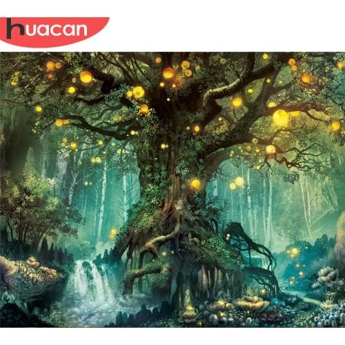HUACAN Painting By Number Tree Scenery For Adults DIY Frame Picture By Numbers Landscape Acrylic Paint On Canvas Home Decoration