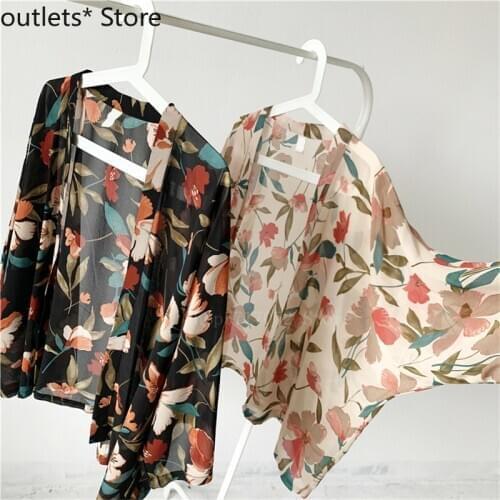 Womens Harajuku Cardigan Japanese Kimono Summer Floral Loose Tops Thin Transparent Sunscreen Coat Yukata Clothes One Size