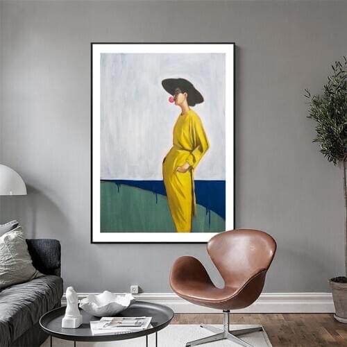Nordic Modern Art Print Yellow Woman Abstract Fashion Style Canvas Painting Art Print Poster Picture Wall Living Room Home Decor