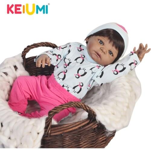 KEIUMI 23 Inch Ethnic Baby Reborn Silicone Full Body Realistic Reborn Baby Girl Dolls For Chil Gifts Kid Playmates Boneca Reborn