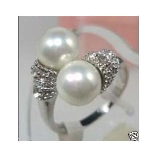 8mm Real White South Sea Shell Pearl Ring US size 6 7 8 9# Girl WOMEN ringe hook Genuine Natural pearl Fortune