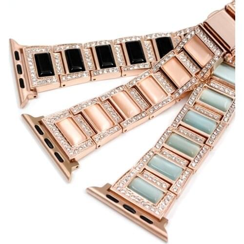 Metal strap for Apple Watch series 6 SE 5 4 3 2 1 band for iwatch strap with opal luxury Glitter shiny stone 40mm 44mm