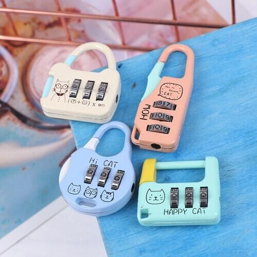 1PC Mini Cute Cat Pattern Resettable 3 Digit Combination Kawaii Travel Luggage Suitcase Code Lock Random Color Wholesale