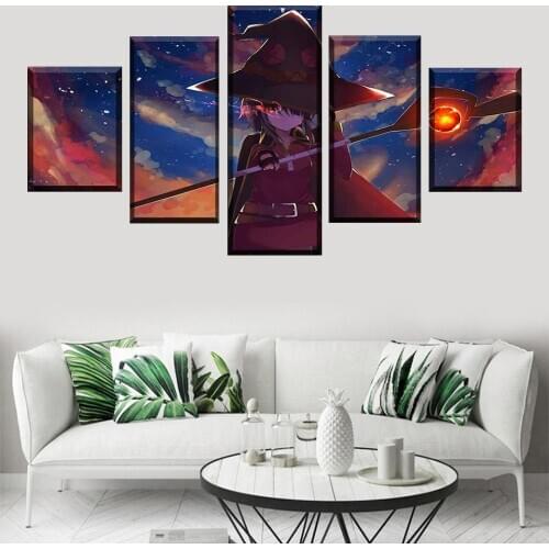 Modular Picture Frame 5 Panel Konosuba Megumin Anime Girl Poster Modern Living Room Wall Art Decoration